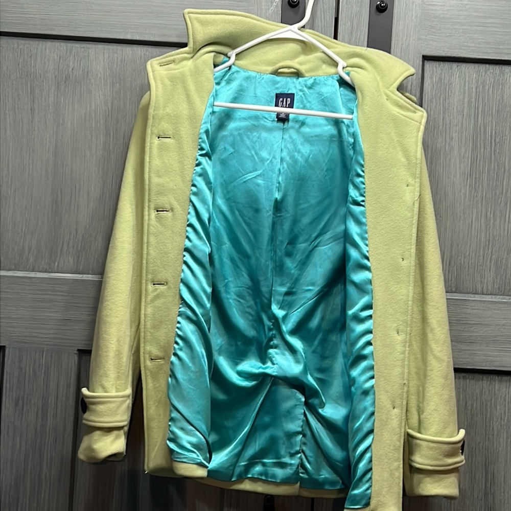 GAP honeydew green pea coat with teal lining. Women’s size M - Picture 4 of 4